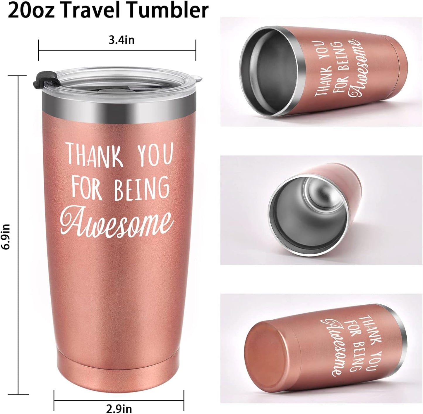 Gingprous 4 Pack Thank You for Being Awesome, Stainless Steel Insulated Travel Tumbler with Lids Straws , Double Wall Vacuum Tumblers,Appreciation Christmas Gifts