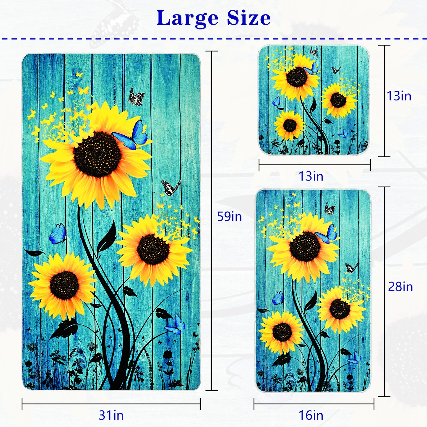 Alishomtll Rustic Country Sunflower Bath Towels 3Pcs Bathroom Towels Sets Include Bath Towel, Hand Towel and Washcloth,Butterfly Floral Print