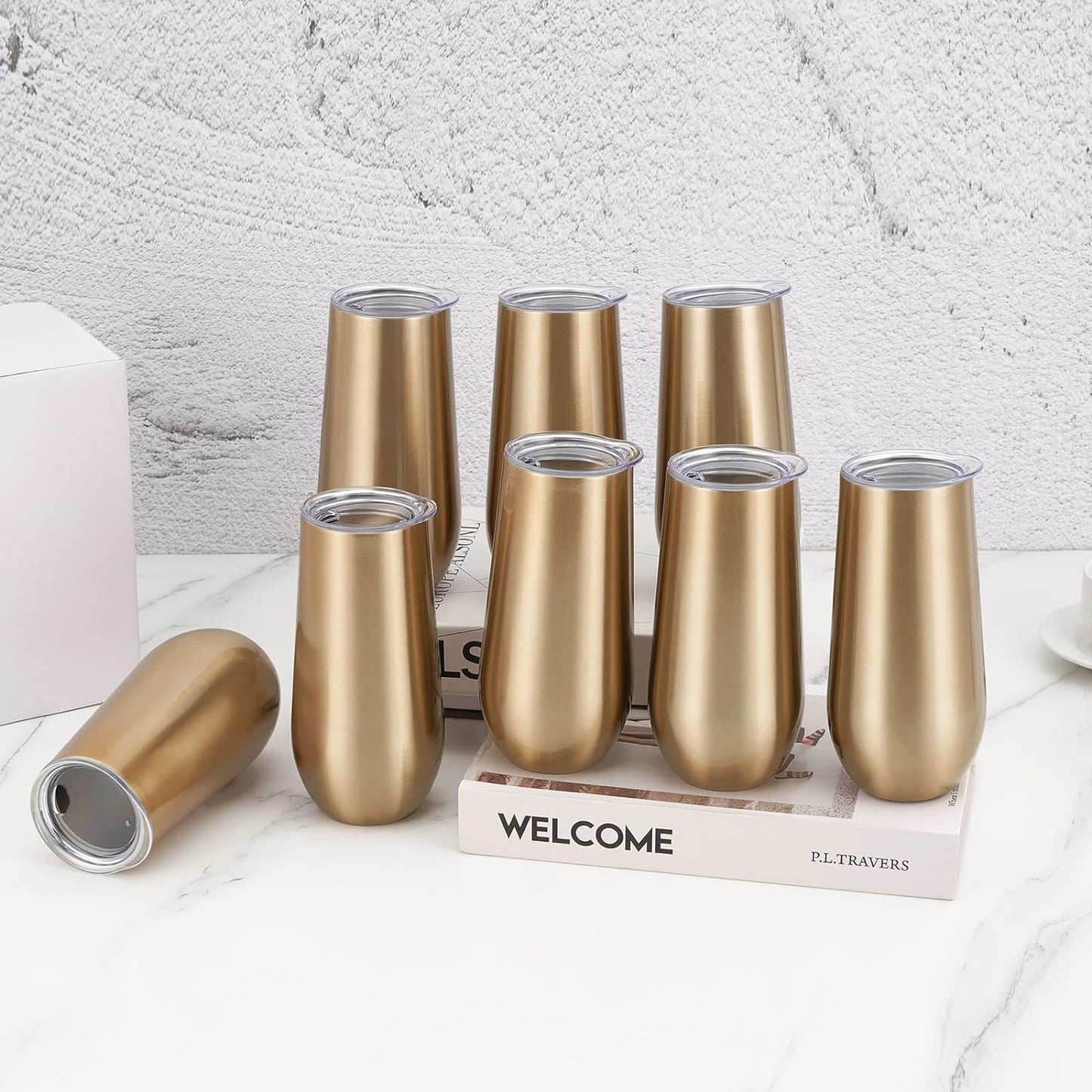 Waipfaru 8 Pack Champagne Insulated Tumblers,Champagne Wine Glasses 12Oz