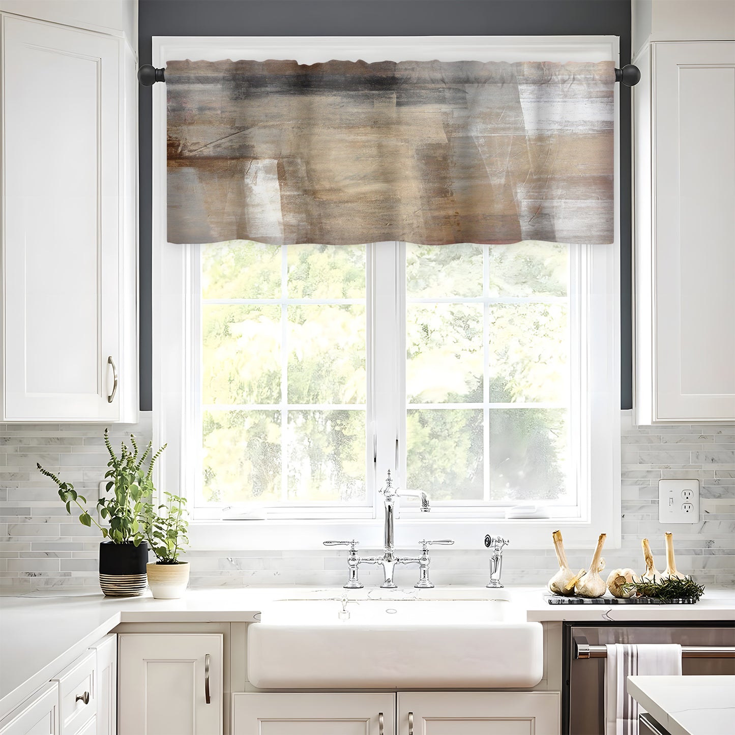 Alishomtll Curtain Valances for Kitchen Living Room Bedroom Brown Rod Pocket Valance ,54 x 18 inch