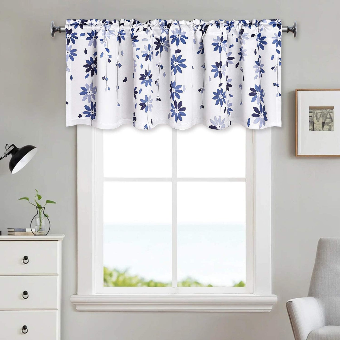 Alishomtll Falling Flower Kitchen Curtain Valance Rod Pocket Light Filtering Window Drapes ,18"L x 52"W
