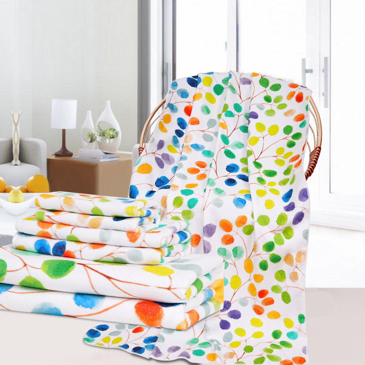 Alishomtll 3 Piece Floral Bath Towels ,Colorful Leaves Towels Sets Include Bath Towel, Hand Towel And Kitchen Washcloth