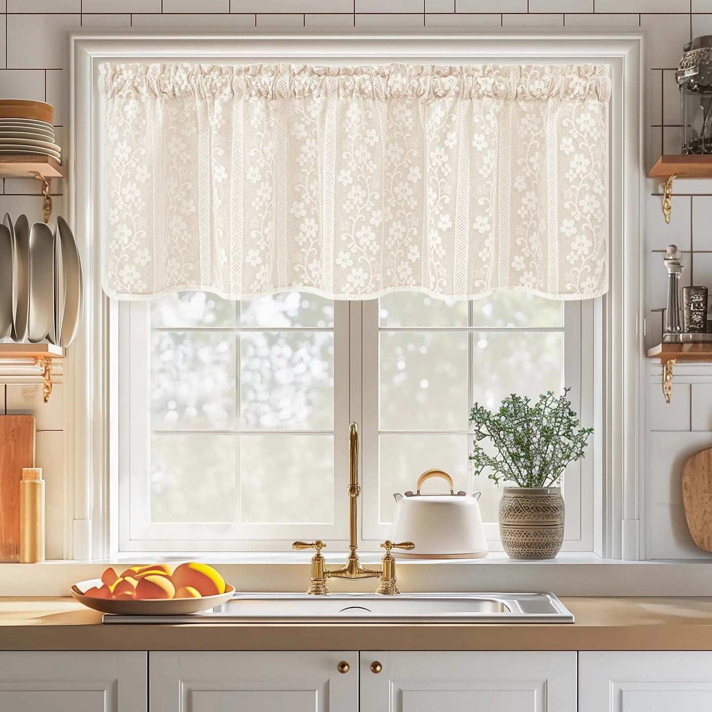 Alishomtll Beige Linen Curtains with Lace Sheer 84 Inches Long, Double Layer Light Filtering Window Drapes for Bedroom Living Room,W52 X L84,2 Panels