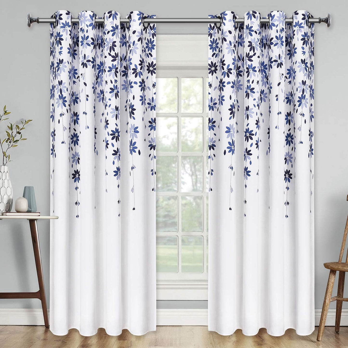 Alishomtll Falling Flower Window Curtain Grommet Light Filtering Drapes for Bedroom Living Room, Set of 2