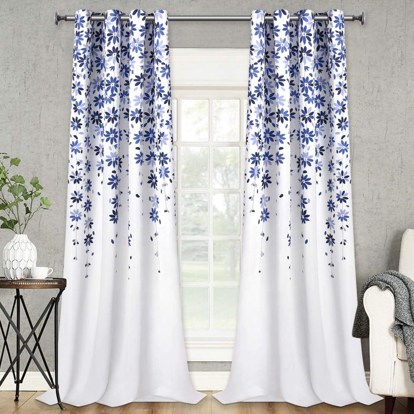 Alishomtll Falling Flower Window Curtain Grommet Light Filtering Drapes for Bedroom Living Room, Set of 2