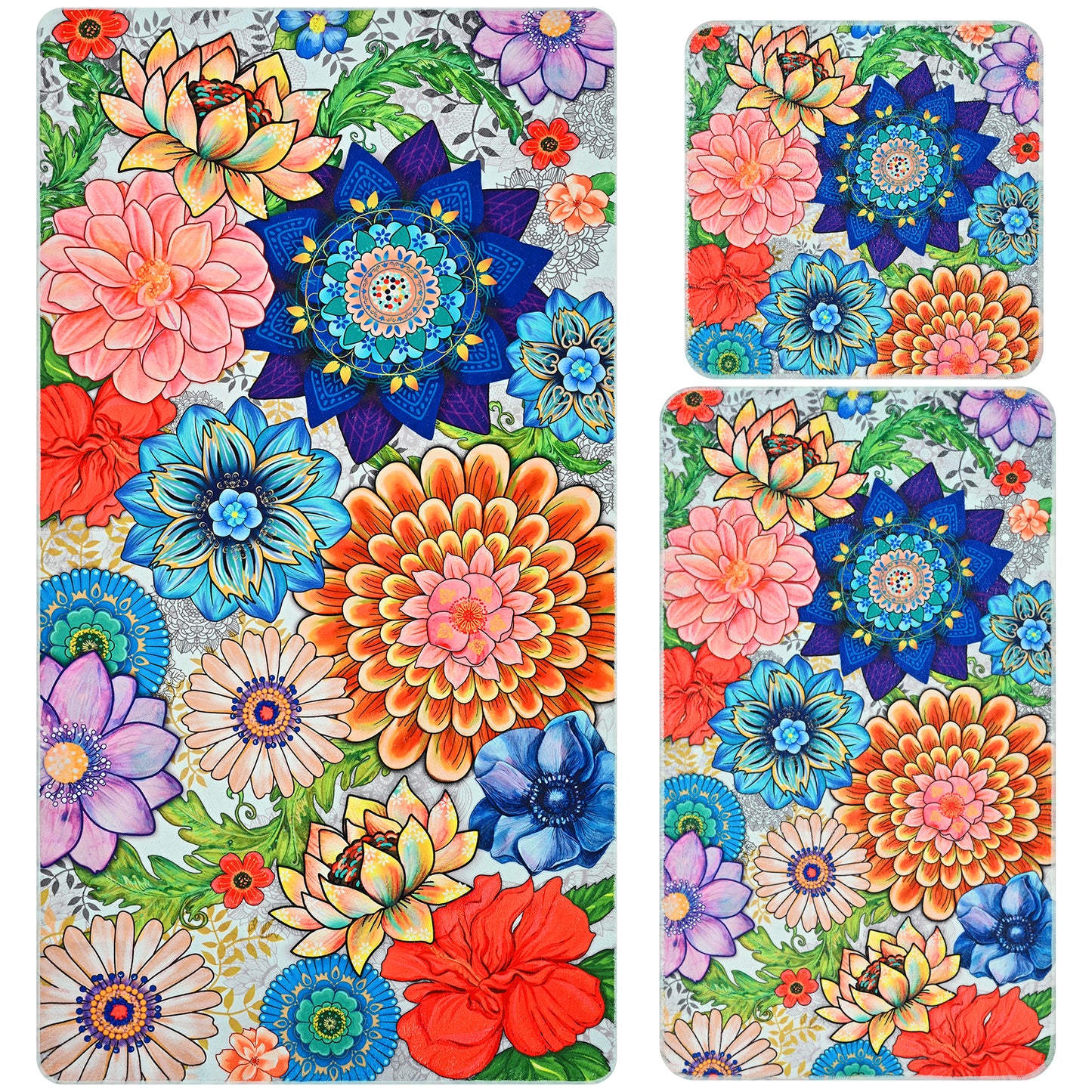 Alishomtll Boho Floral Bath Towels 3Pcs Bathroom Towels Sets Include Bath Towel, Hand Towel and Washcloth,Watercolor Flower Print
