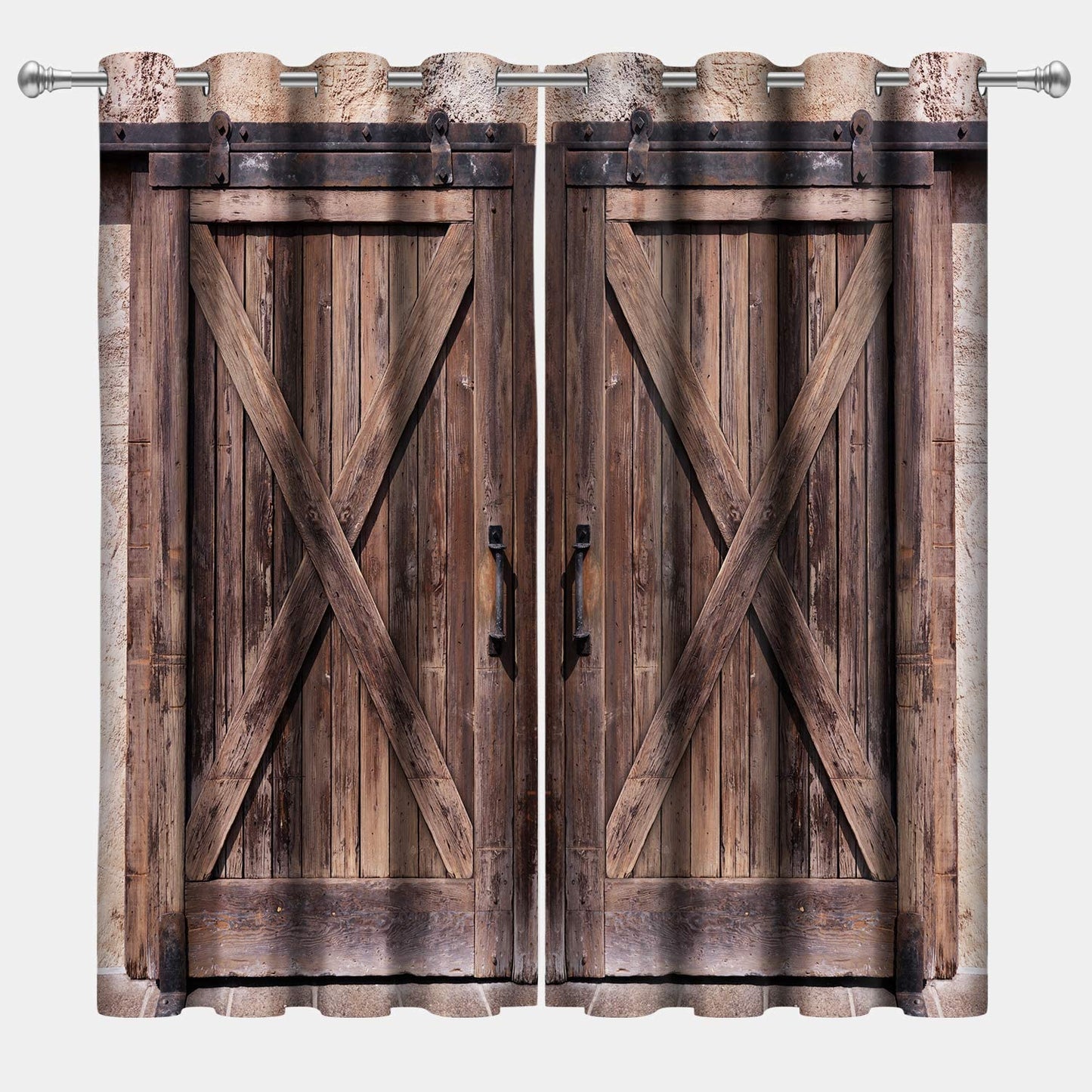 Alishomtll Brown Barn Door Curtains ,Rustic Farmhouse Decor Drapes for Living Room Bedroom,2 Panels
