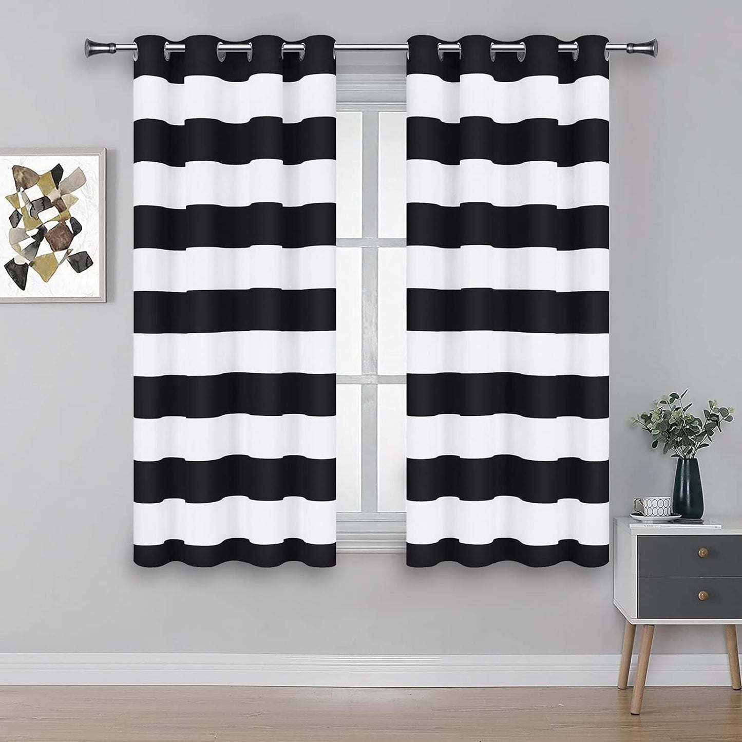 Alishomtll Cabana Striped Curtains for Bedroom Living Room Light Filtering Grommet Window Drapes ,52"X 84"L,2 Panels,Blue White