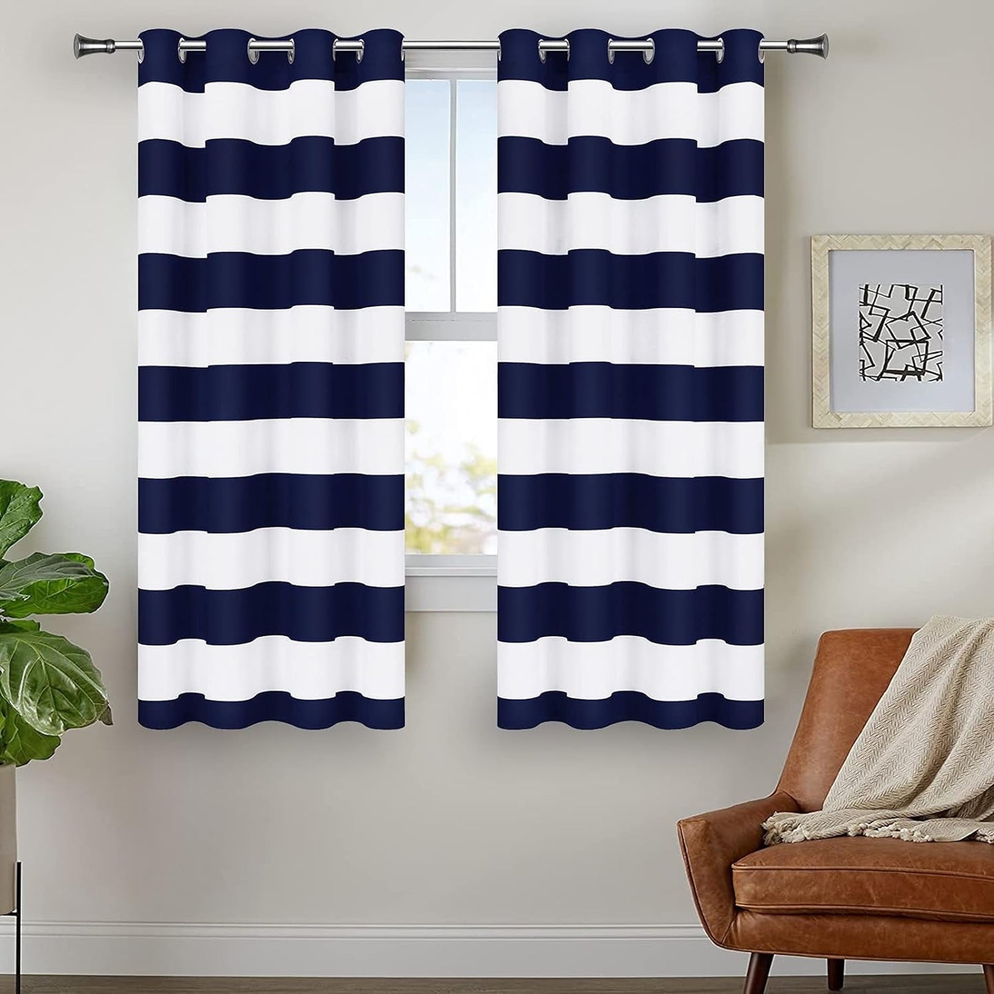 Alishomtll Cabana Striped Curtains for Bedroom Living Room Light Filtering Grommet Window Drapes ,52"X 84"L,2 Panels,Blue White
