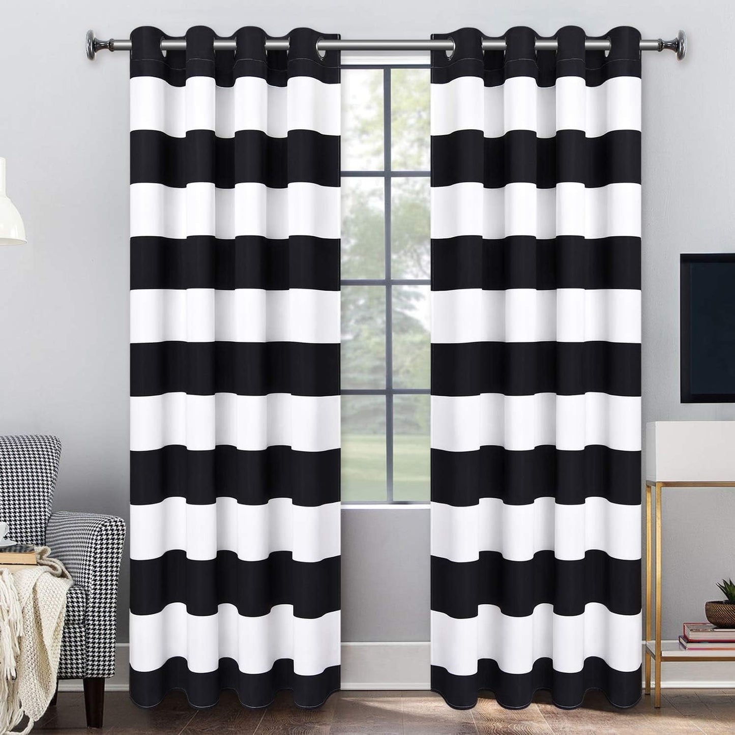 Alishomtll Cabana Striped Curtains for Bedroom Living Room Light Filtering Grommet Window Drapes ,52"X 84"L,2 Panels,Blue White