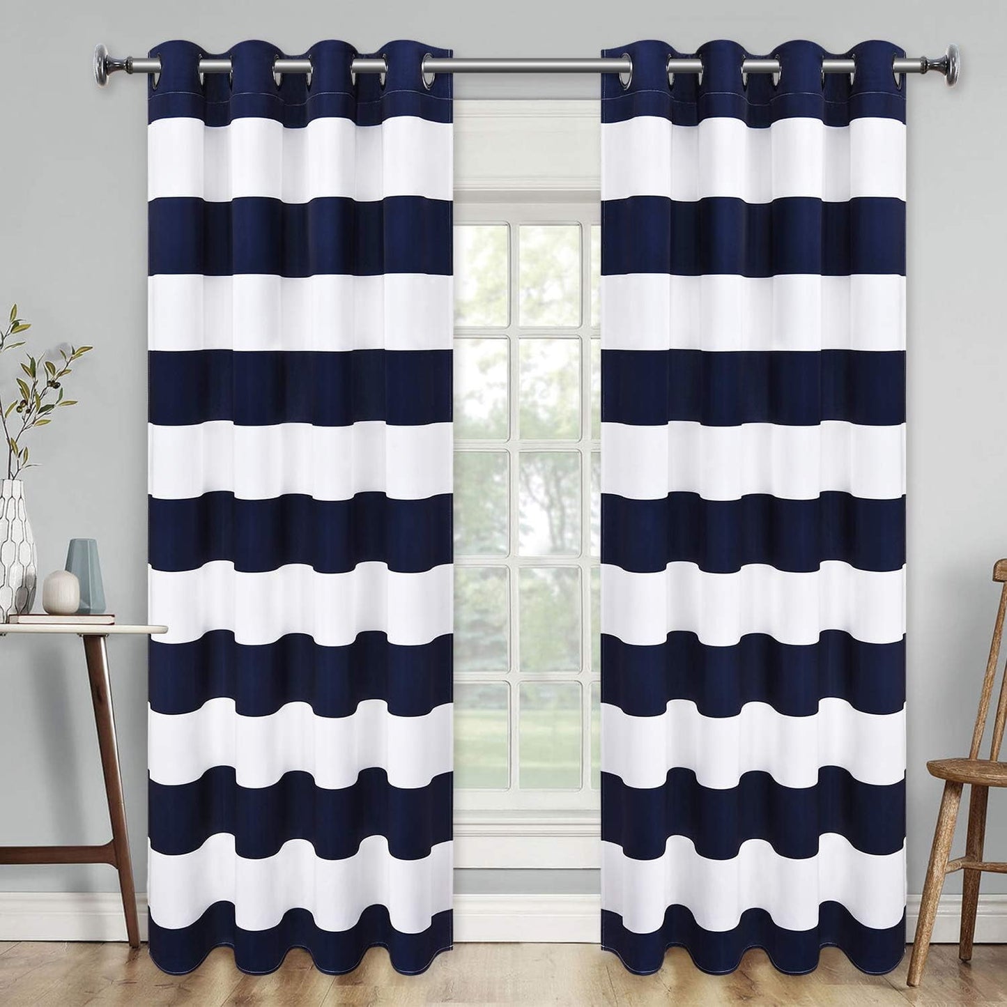 Alishomtll Cabana Striped Curtains for Bedroom Living Room Light Filtering Grommet Window Drapes ,52"X 84"L,2 Panels,Blue White