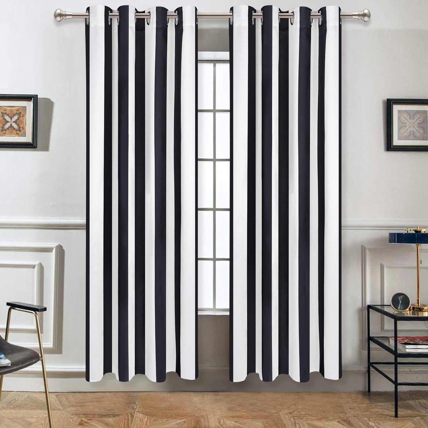 Alishomtll Cabana Striped Curtains for Bedroom Living Room Light Filtering Grommet Window Drapes ,52"X 84"L,2 Panels,Blue White