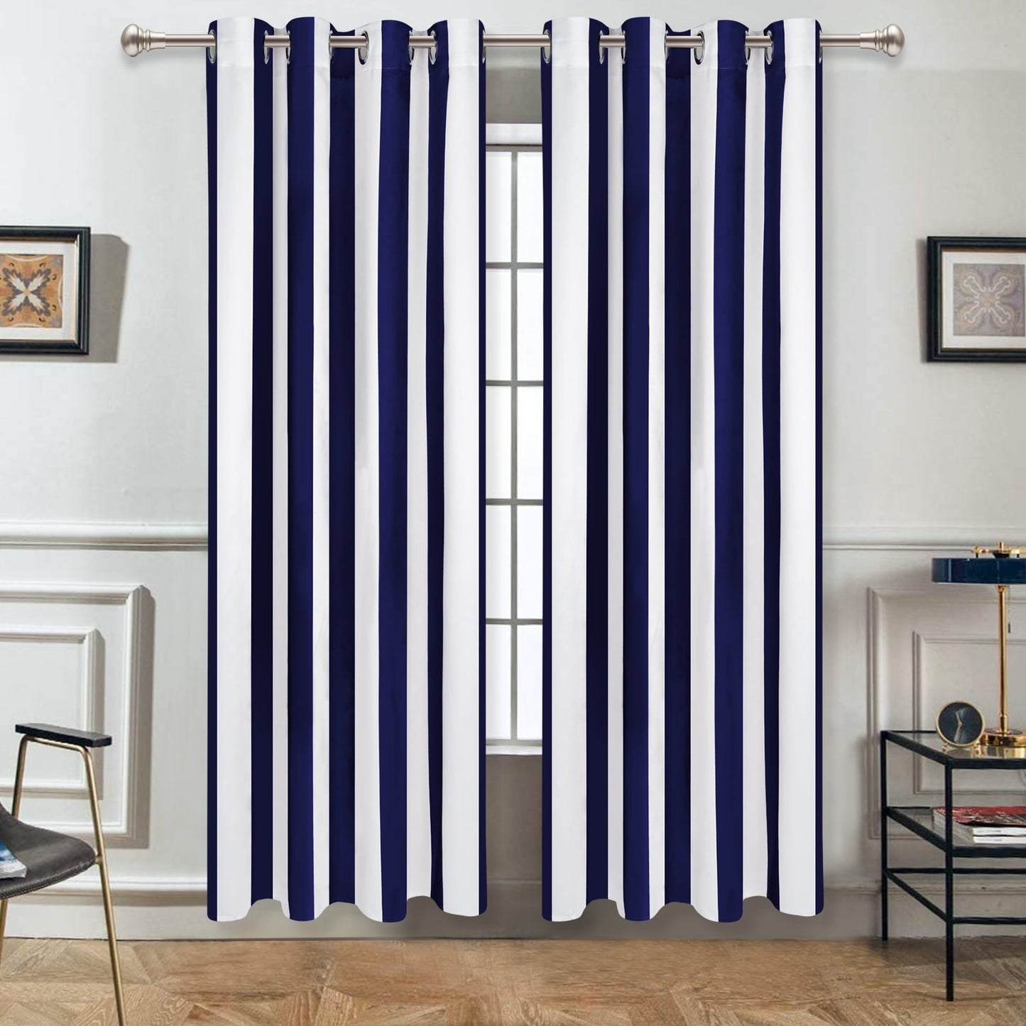 Alishomtll Cabana Striped Curtains for Bedroom Living Room Light Filtering Grommet Window Drapes ,52"X 84"L,2 Panels,Blue White