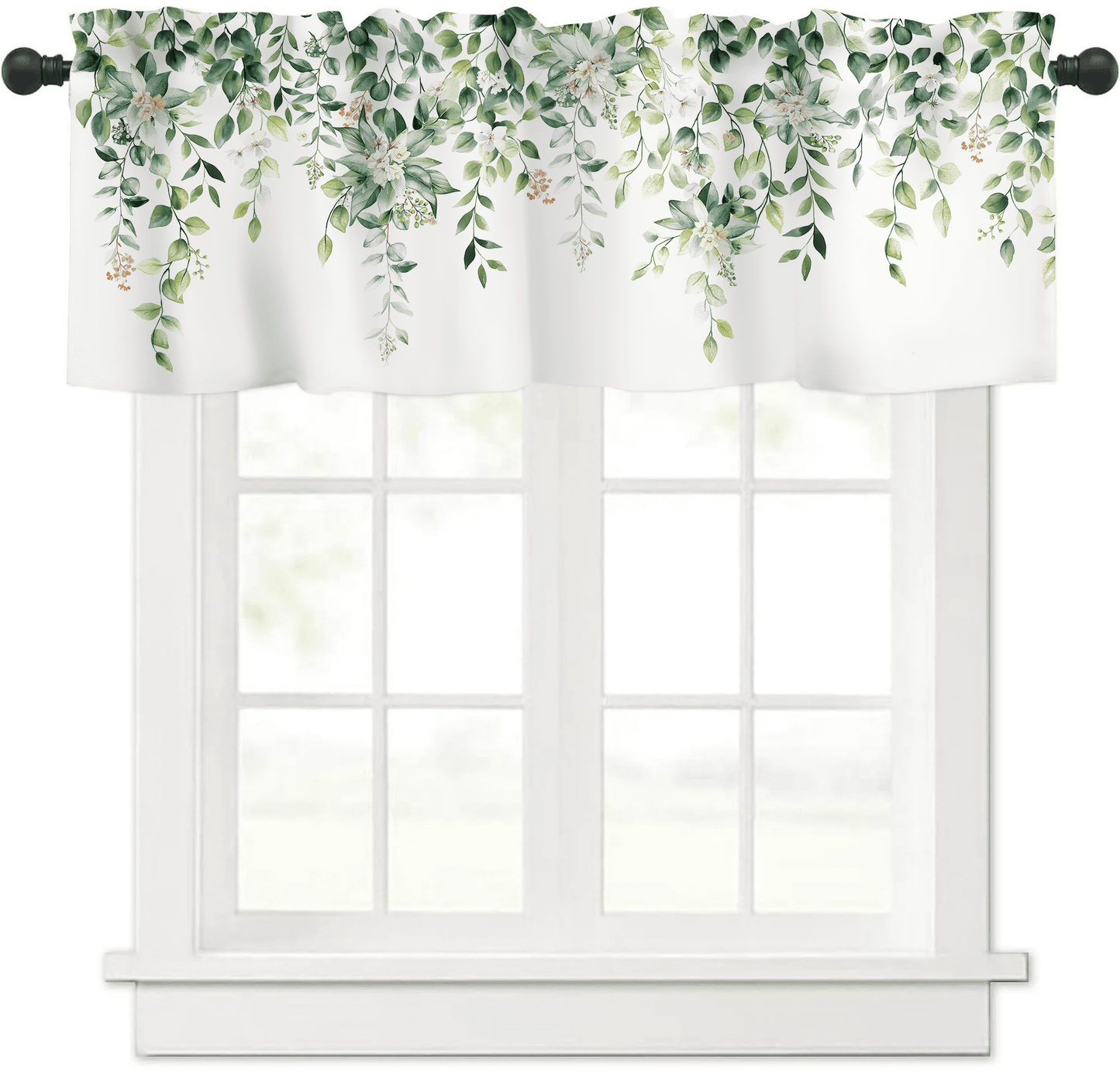 Alishomtll Green Valance Curtains for Living Room Bedroom Kitchen Windows Watercolor Floral Print ,52 x 18 inch,Rod Pocket