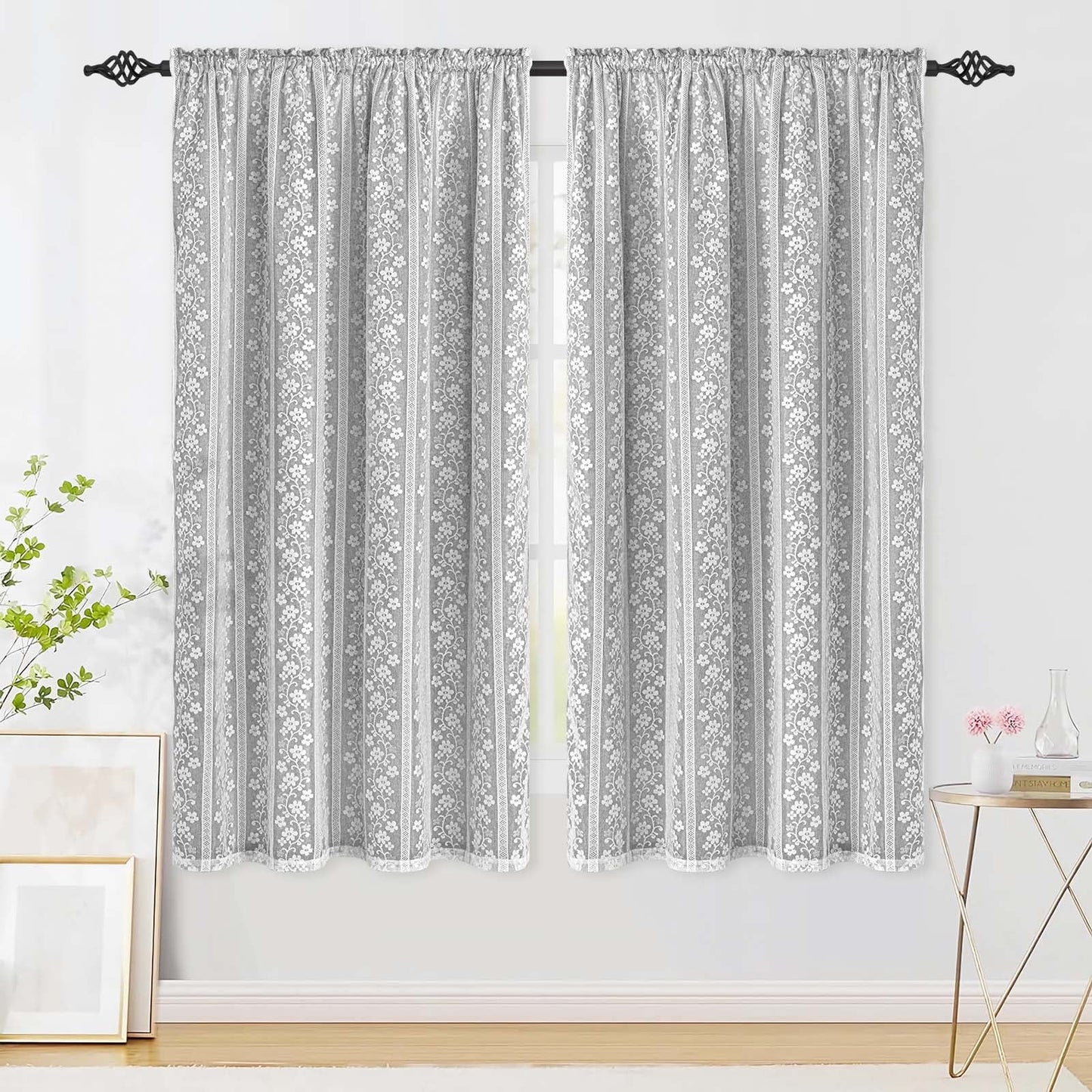 Alishomtll Beige Linen Curtains with Lace Sheer 84 Inches Long, Double Layer Light Filtering Window Drapes for Bedroom Living Room,W52 X L84,2 Panels