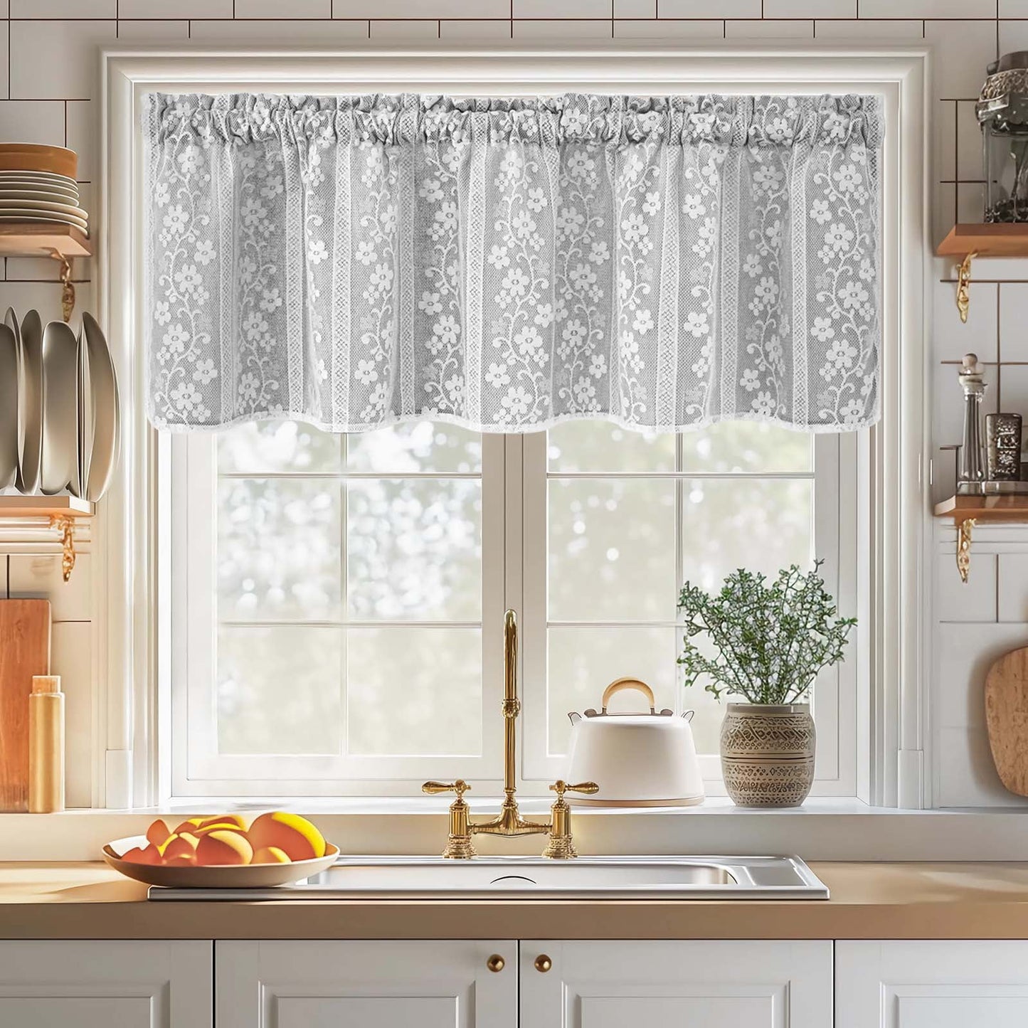 Alishomtll Beige Linen Curtains with Lace Sheer 84 Inches Long, Double Layer Light Filtering Window Drapes for Bedroom Living Room,W52 X L84,2 Panels
