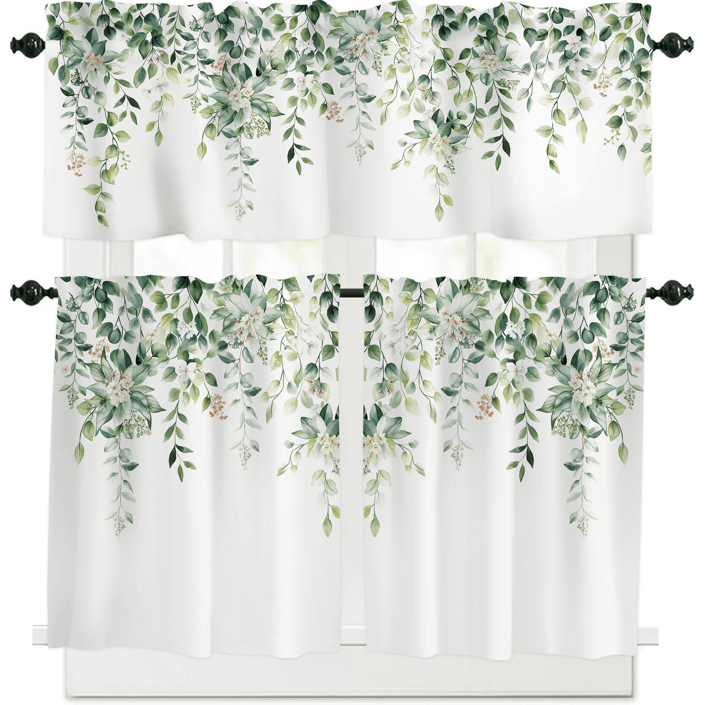 Alishomtll Green Valance Curtains for Living Room Bedroom Kitchen Windows Watercolor Floral Print ,52 x 18 inch,Rod Pocket