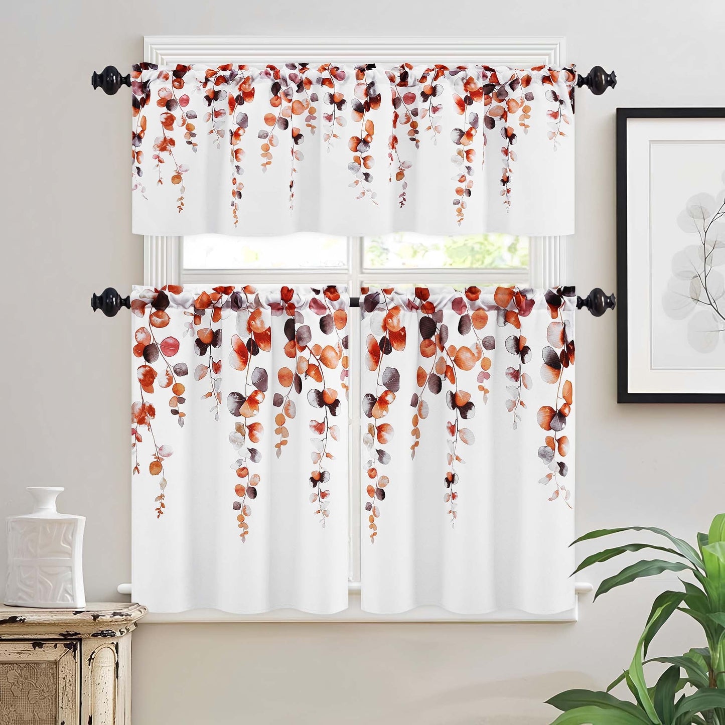 Alishomtll Fall Autumn Valance Curtains for Living Room Bedroom Kitchen Windows Grey Orange Watercolor Leaves Print ,52 x 18 inch,Rod Pocket