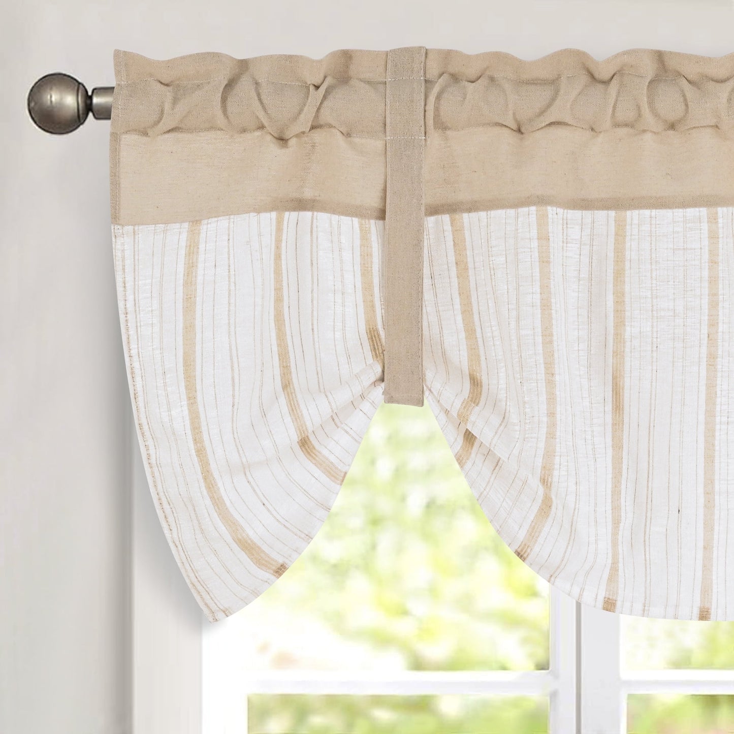 Alishomtll Boho Linen Light Filtering Curtains 84 Inches Long Farmhouse Rustic Striped Drapes Macrame Burlap ,Rod Pocket ,Beige ,with Tassel