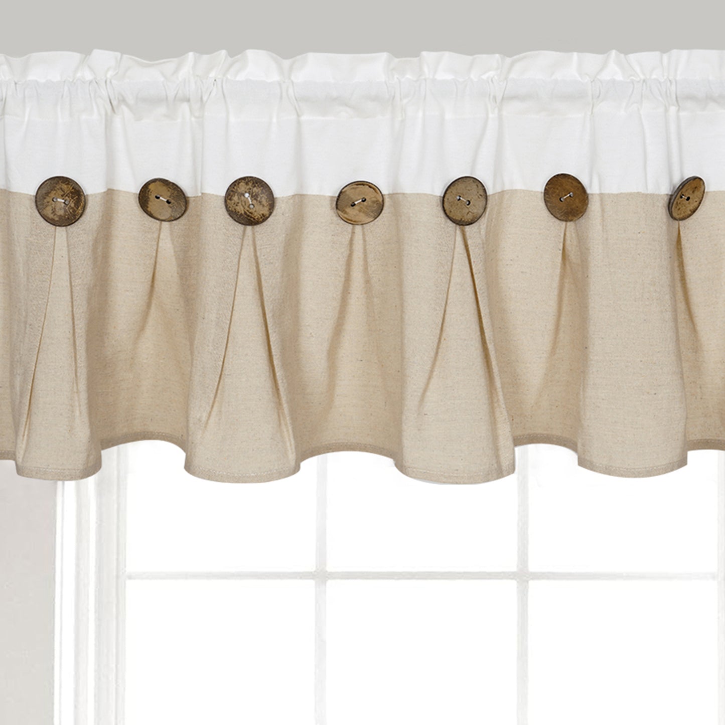 Alishomtll Linen Valance Farmhouse Boho Button Kitchen Curtains ,Rod Pocket,18"L x 52"W, Linen White