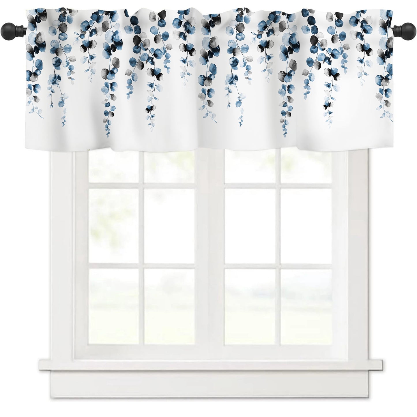 Alishomtll Valance Curtains for Living Room Bedroom Kitchen Windows Grey Blue Watercolor Leaves Print ,52 x 18 inch,Rod Pocket