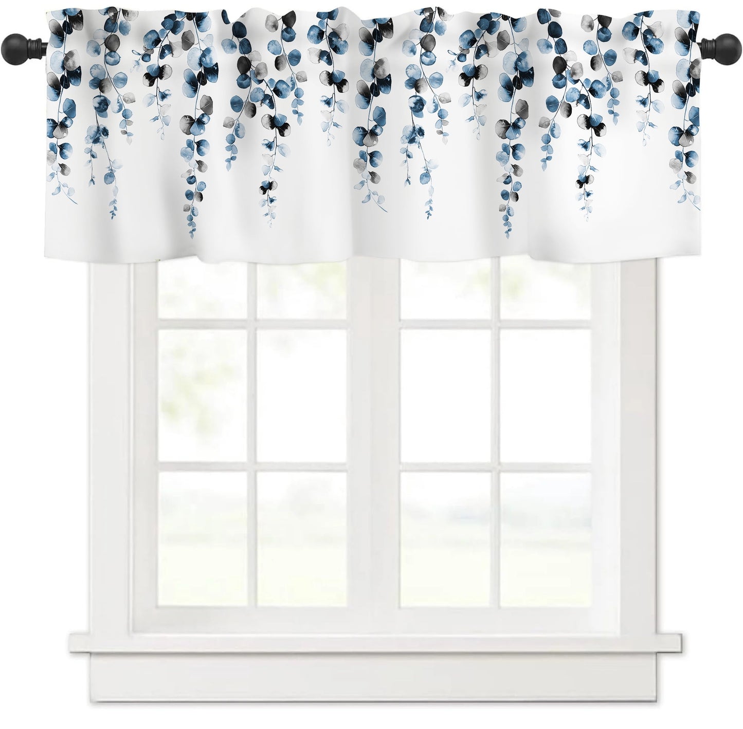 Alishomtll Valance Curtains for Living Room Bedroom Kitchen Windows Grey Blue Watercolor Leaves Print ,52 x 18 inch,Rod Pocket