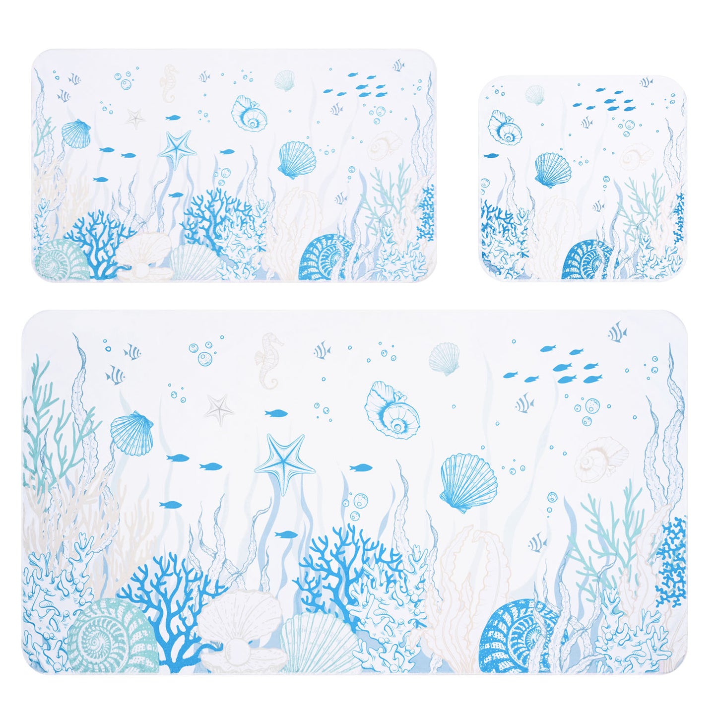 Alishomtll Ocean Bath Towels Set ,Blue White Nautical Coral Starfish Seashell Towels Include Bath Towel, Hand Towel And Kitchen Dish Towel