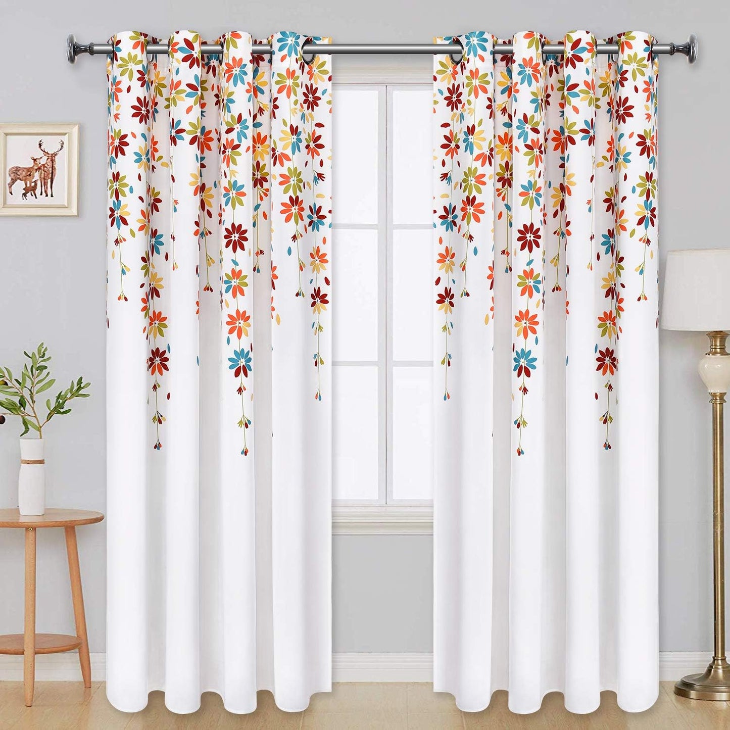 Alishomtll Falling Flower Window Curtain Grommet Light Filtering Drapes for Bedroom Living Room, Set of 2