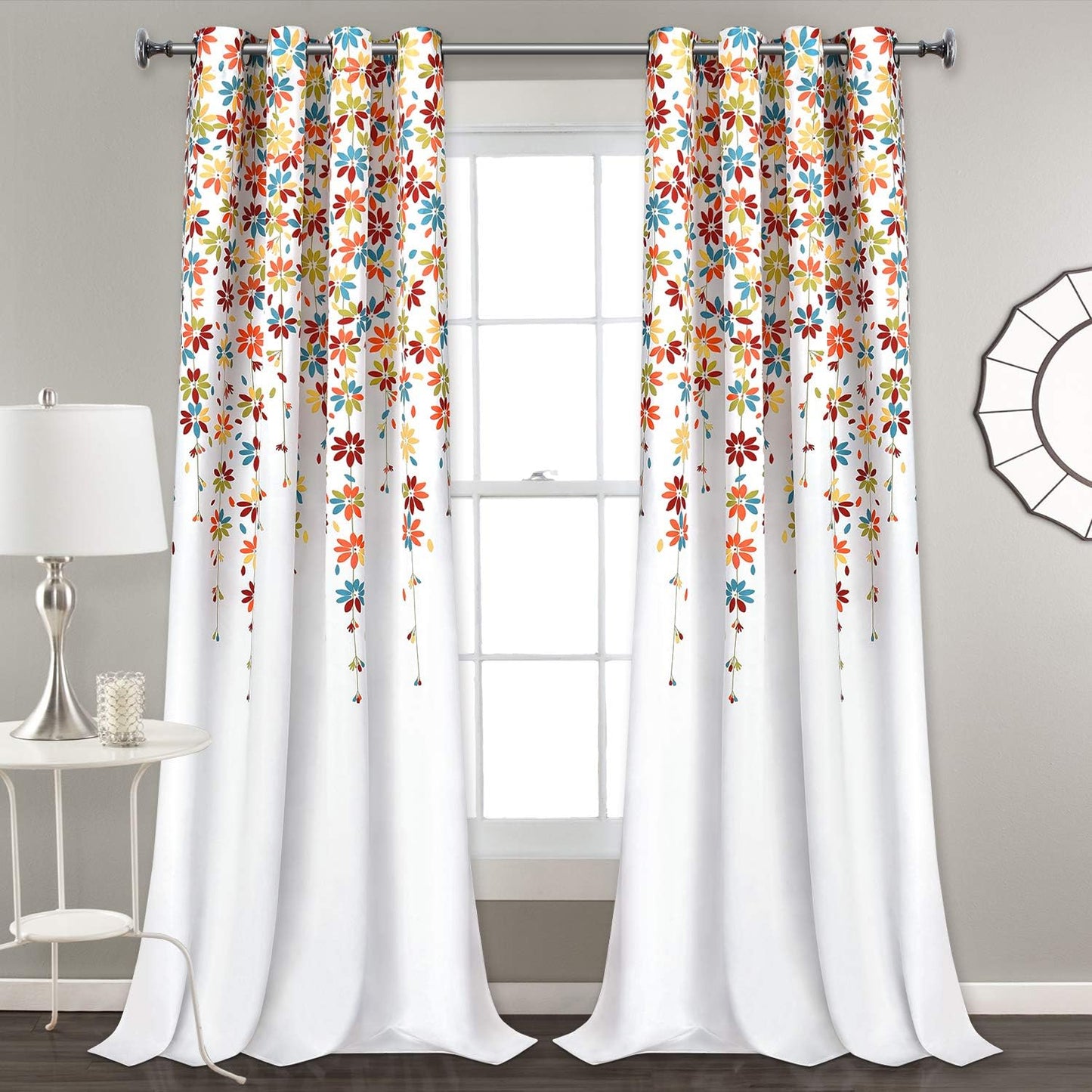 Alishomtll Falling Flower Window Curtain Grommet Light Filtering Drapes for Bedroom Living Room, Set of 2