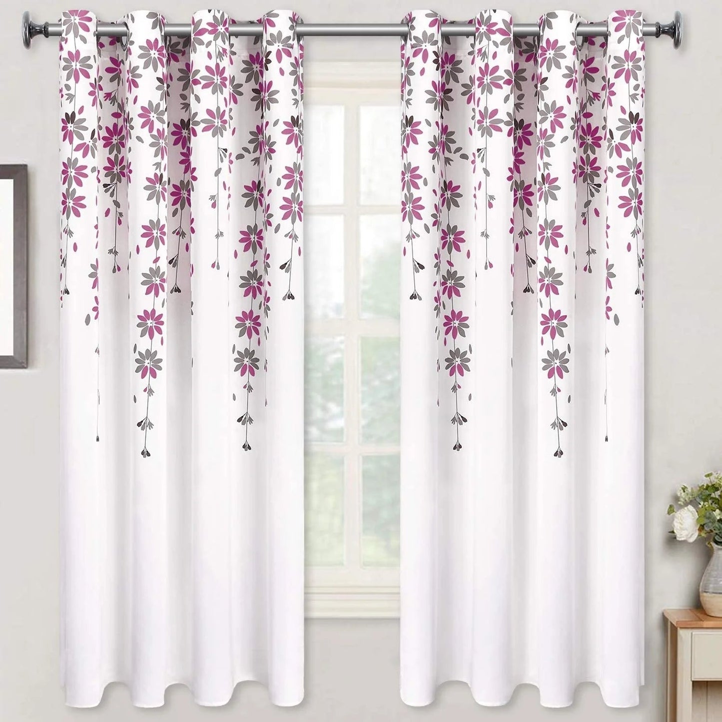 Alishomtll Falling Flower Window Curtain Grommet Light Filtering Drapes for Bedroom Living Room, Set of 2