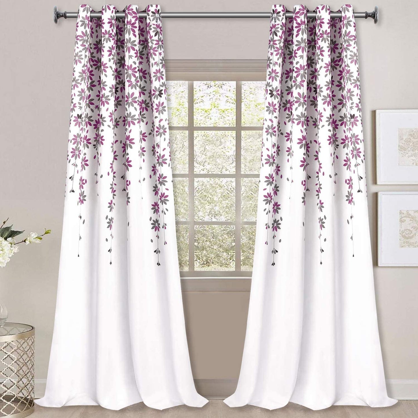 Alishomtll Falling Flower Window Curtain Grommet Light Filtering Drapes for Bedroom Living Room, Set of 2