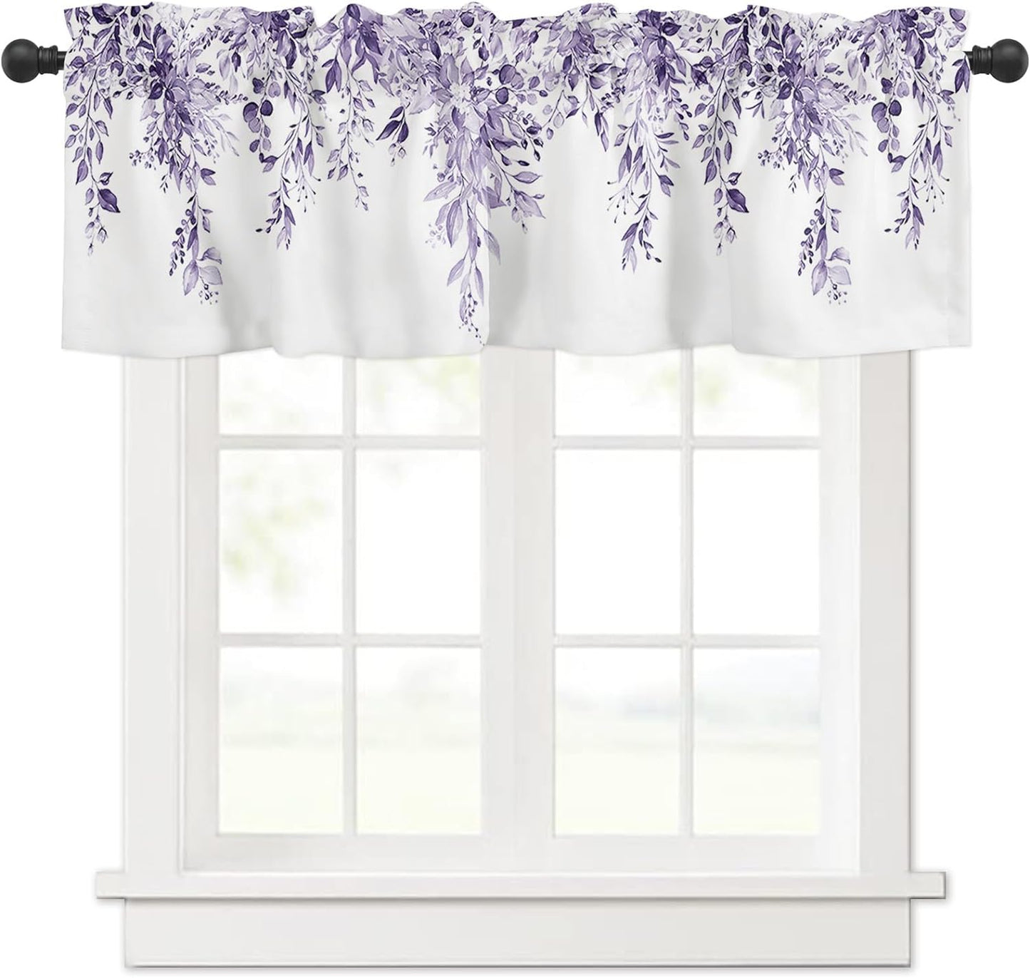 Alishomtll Purple Valance Curtains for Living Room Bedroom Kitchen Windows Watercolor Floral Print ,52 x 18 inch,Rod Pocket