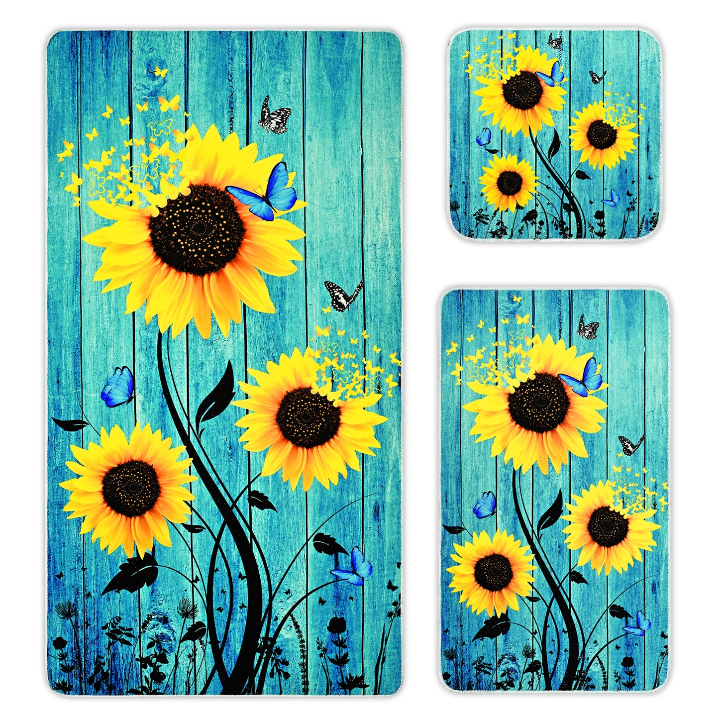 Alishomtll Rustic Country Sunflower Bath Towels 3Pcs Bathroom Towels Sets Include Bath Towel, Hand Towel and Washcloth,Butterfly Floral Print