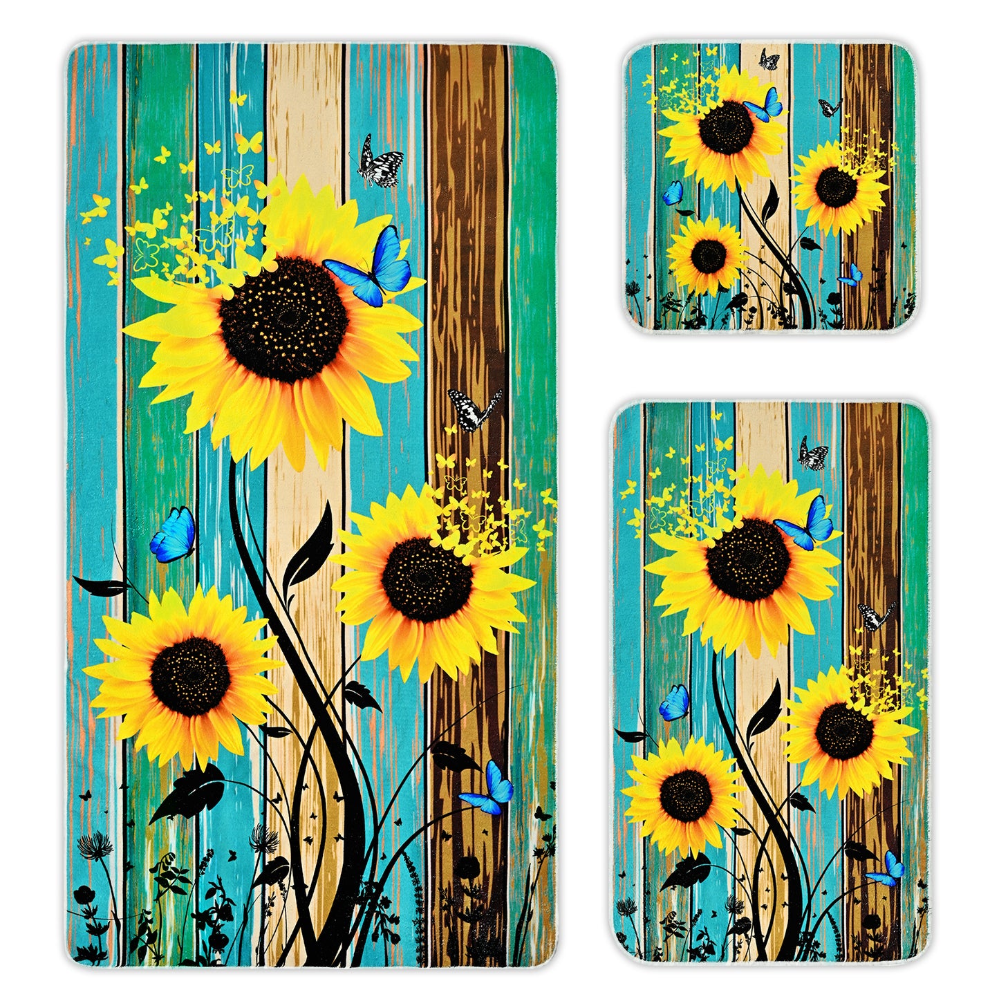 Alishomtll Sunflower Butterfly Bath Towels 3Pcs Bathroom Towels Sets Include Bath Towel, Hand Towel and Washcloth,Rustic Country Style