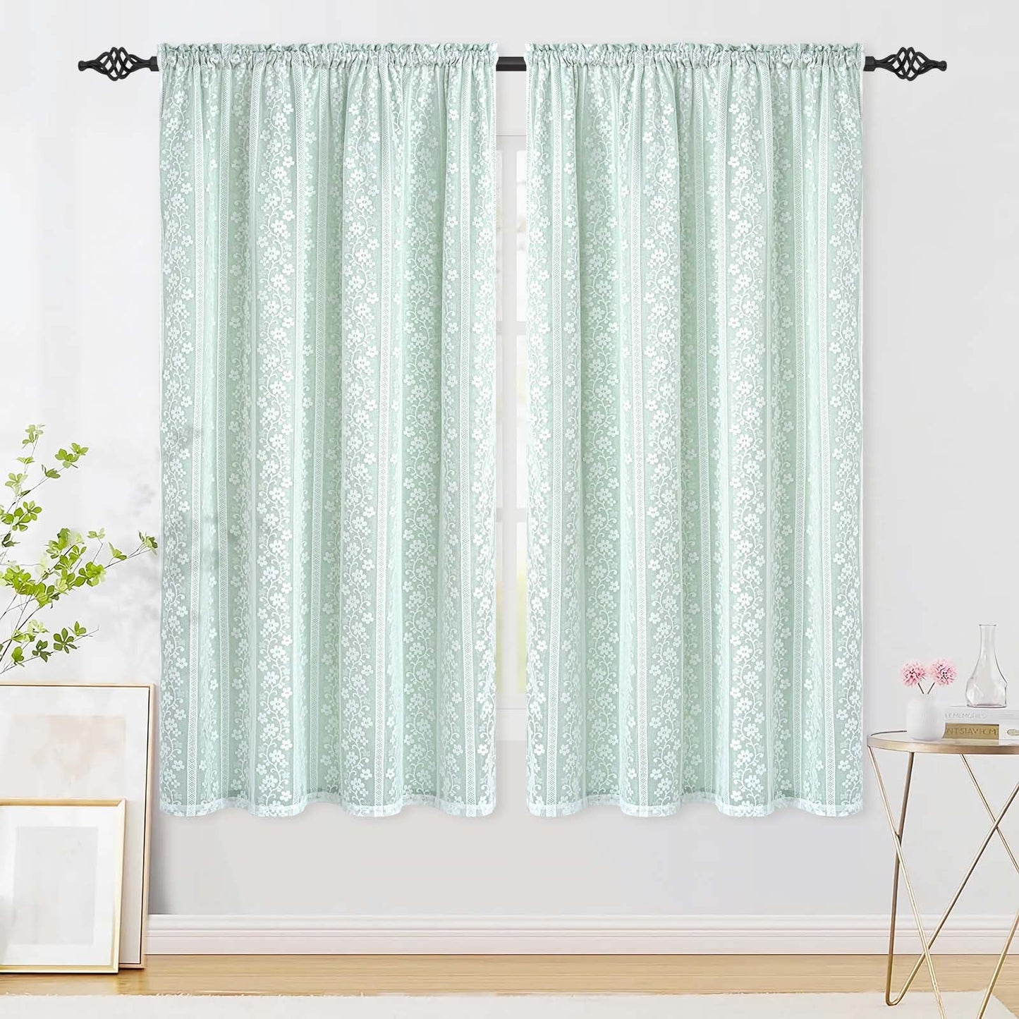 Alishomtll Beige Linen Curtains with Lace Sheer 84 Inches Long, Double Layer Light Filtering Window Drapes for Bedroom Living Room,W52 X L84,2 Panels