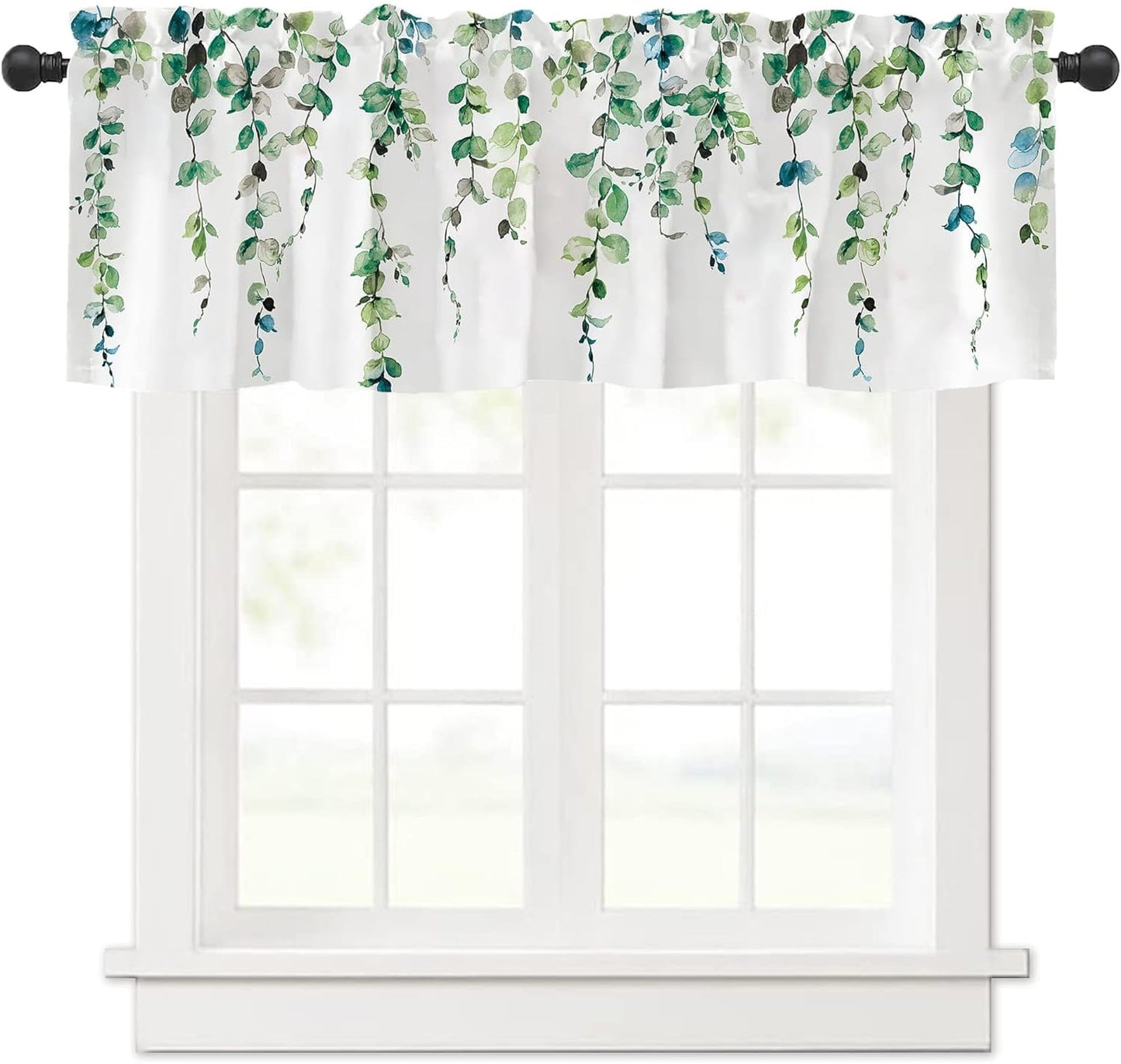 Alishomtll Valance Curtains for Living Room Bedroom Kitchen Windows Grey Green Watercolor Leaves Print ,52 x 18 inch,Rod Pocket