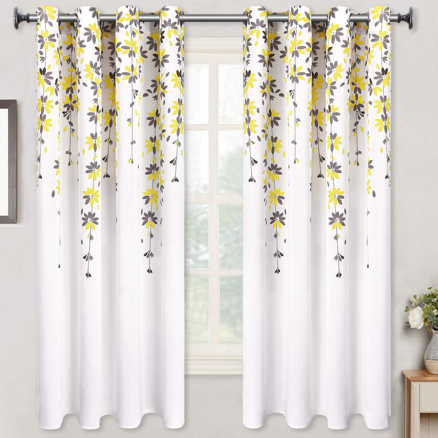 Alishomtll Falling Flower Window Curtain Grommet Light Filtering Drapes for Bedroom Living Room, Set of 2