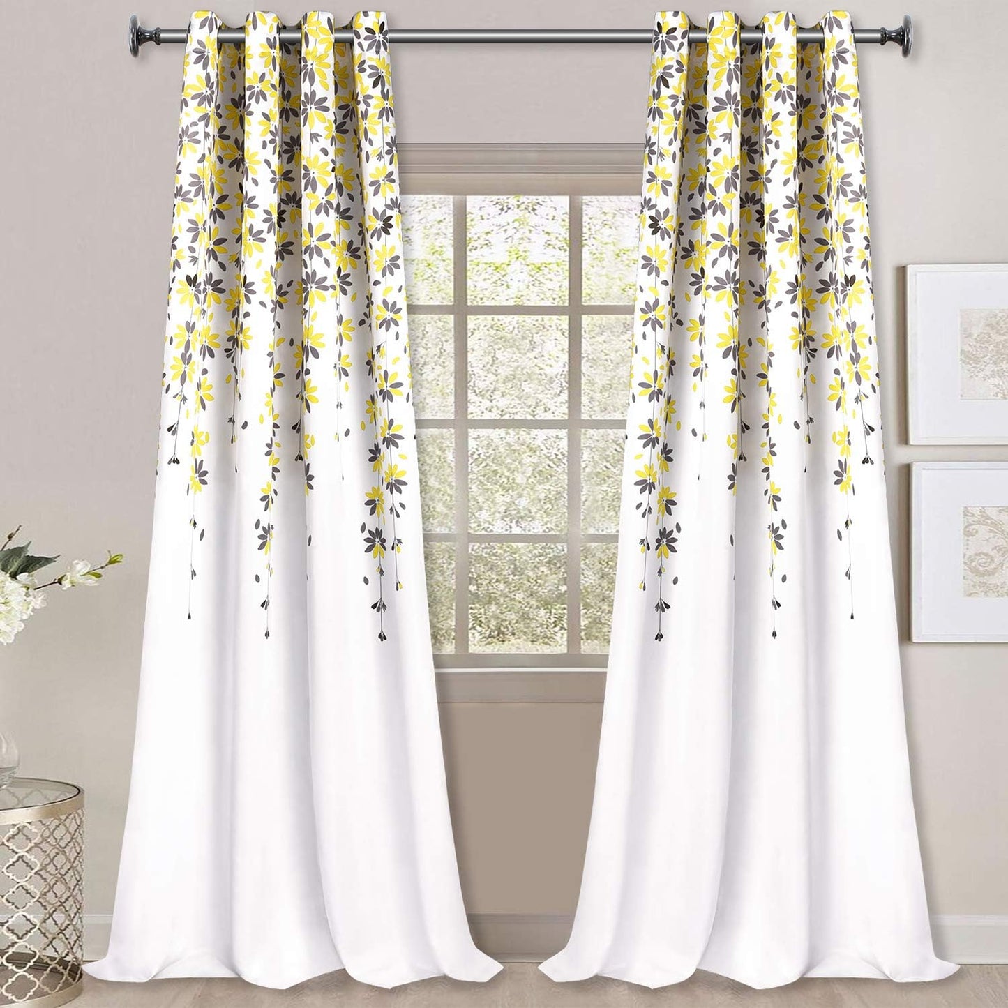 Alishomtll Falling Flower Window Curtain Grommet Light Filtering Drapes for Bedroom Living Room, Set of 2