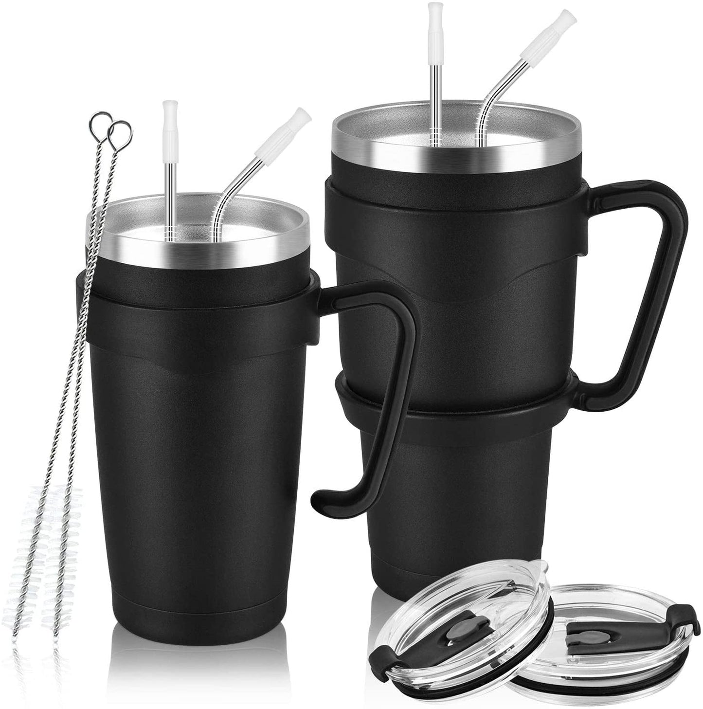 Gingprous 2 Pack 30oz and 20oz Insulated Travel Tumblers for Home School Office Camping , Stainless Steel Double Wall Vacuum Travel Tumbler with Lids and Straws , Black