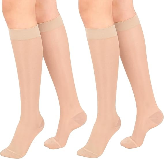 MARTINE MALL 2 Pairs Open Toe Sheer Compression Stockings 15-20 mmHg Knee High Medical Compression Socks for Women