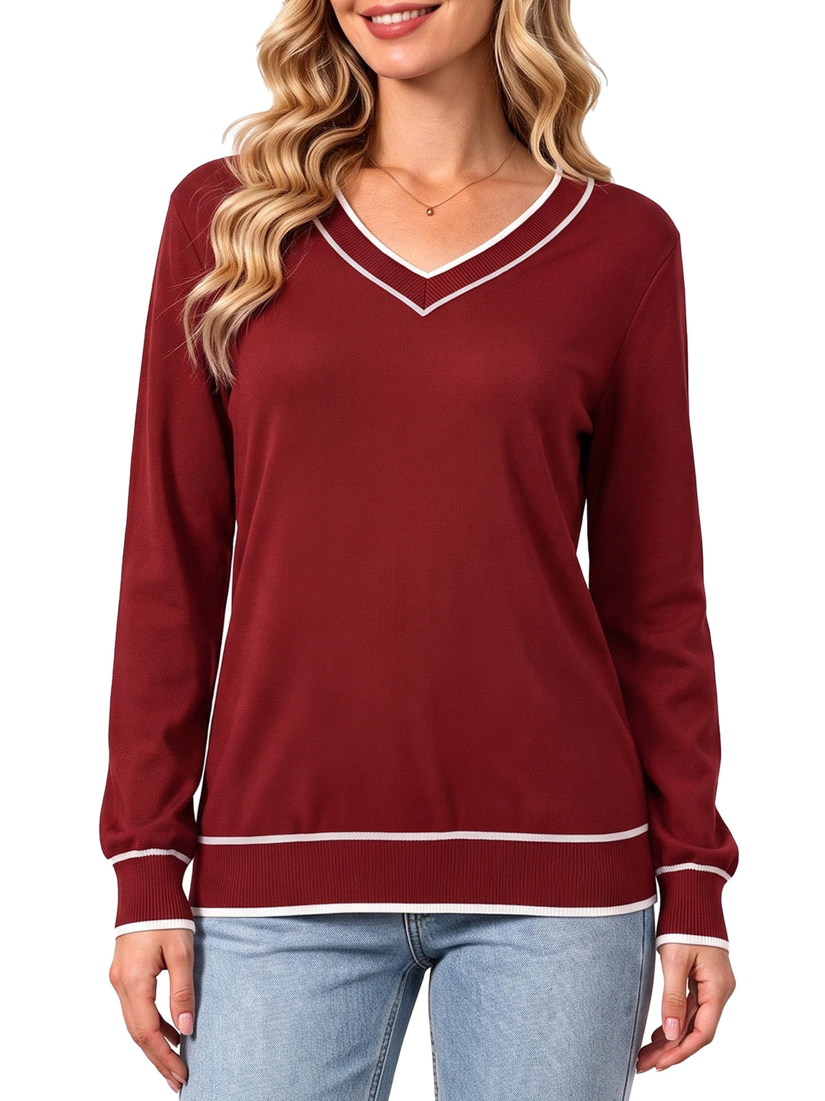 MecTo Sweaters for Women Long Sleeve Casual Solid V Neck Knit Fall Lightweight Sweaters (Women's)