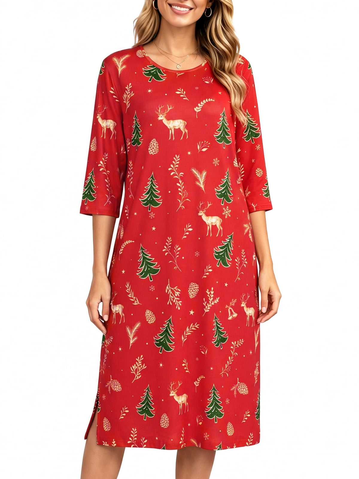 MecTo Sleepwear Cotton 3/4 Sleeve with Pocket, Nightgown (Women's)