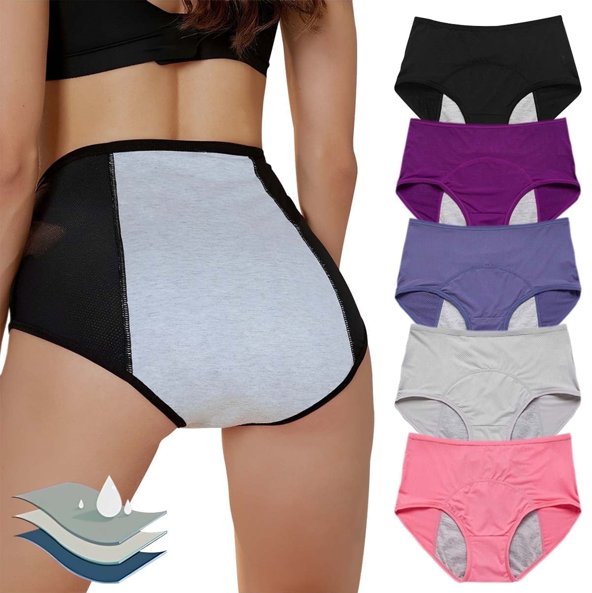 Sunm Boutique Odor-Control Period Underwear: Reusable Leak-Proof Cotton Briefs, Absorbent Layers for Heavy Flow