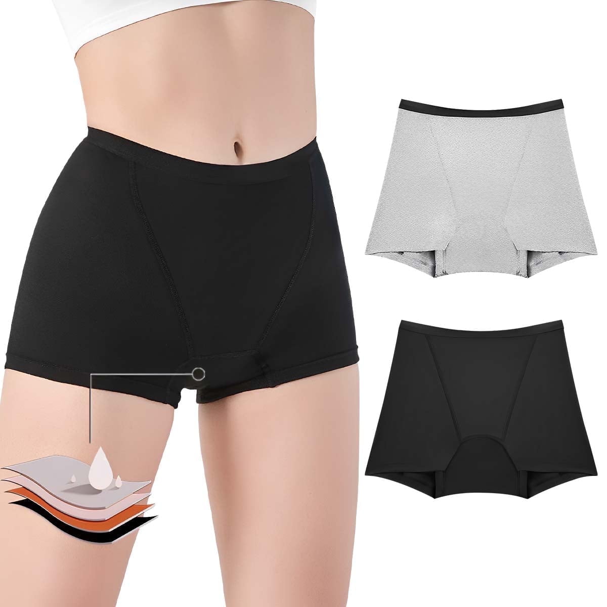 Sunm Boutique Women's Comfort Period Underwear Boxer Period Boyshorts Heavy Flow Leakproof Underwear Pack of 2
