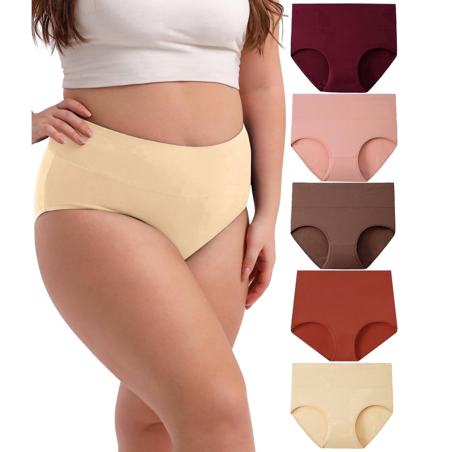 Sunm Boutique Women’s Breathable Underwear, 5-Pack High Waisted Cotton Briefs, Full Coverage Tummy Control Panties