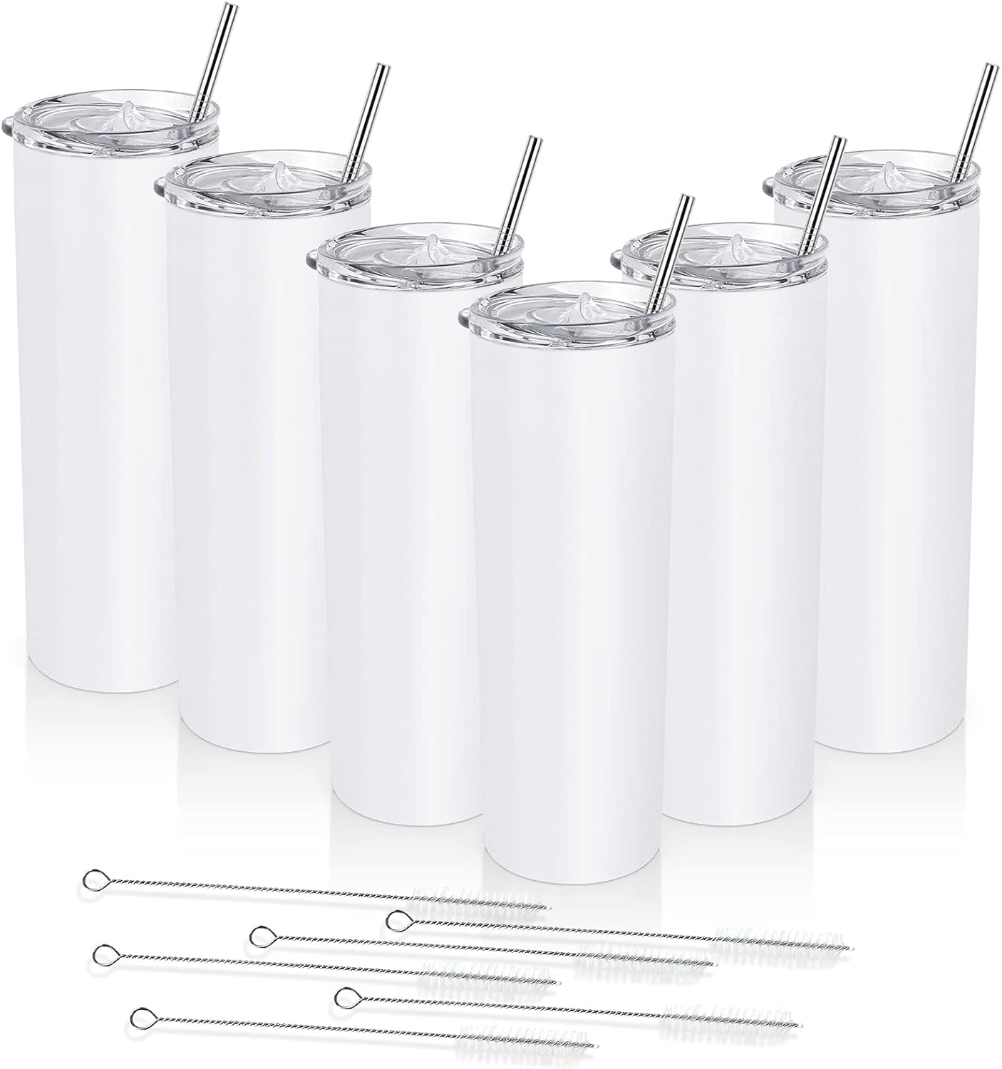 Gingprous 6/8 Pack Skinny Travel Tumblers, Stainless Steel Tumblers with Lid and Straw, 20 oz Double Wall Vacuum Insulated Slim Water Tumbler Cup