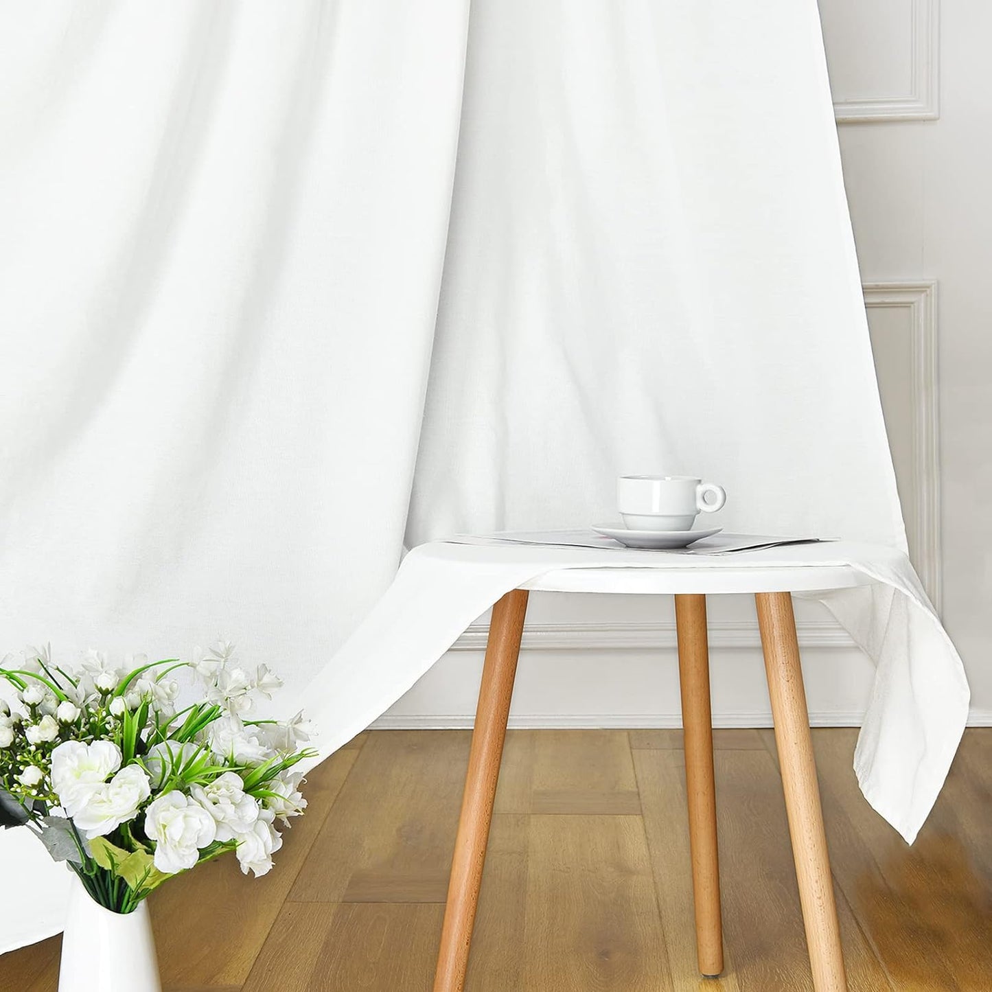 Alishomtll Linen Valance Farmhouse Boho Button Kitchen Curtains ,Rod Pocket,18"L x 52"W, Linen White
