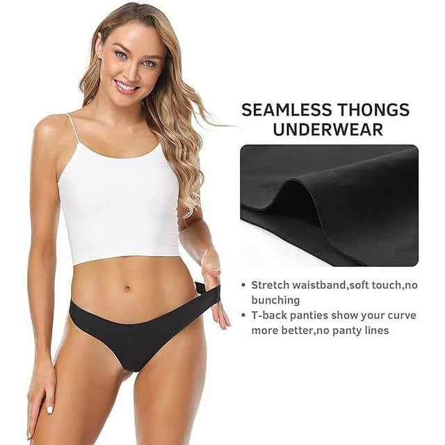 Sunm Boutique Seamless Thongs for Women No Show Thongs Nylon Stretch Thong Panties Underwear 6 Pack
