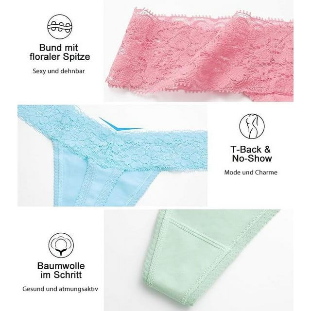 Sunm Boutique Sexy Lace Thongs for Women Thong Underwear Women Lace T-back Panties Women Underwear Cotton Thongs Cheeky,10 Pack