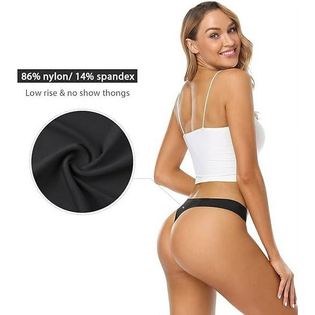 Sunm Boutique Seamless Thongs for Women No Show Thongs Nylon Stretch Thong Panties Underwear 6 Pack